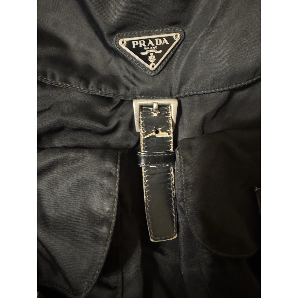 PRADA Vintage Black Tessuto Nylon Backpack Medium Triangle Logo Bag Italy 31 - Picture 4 of 16